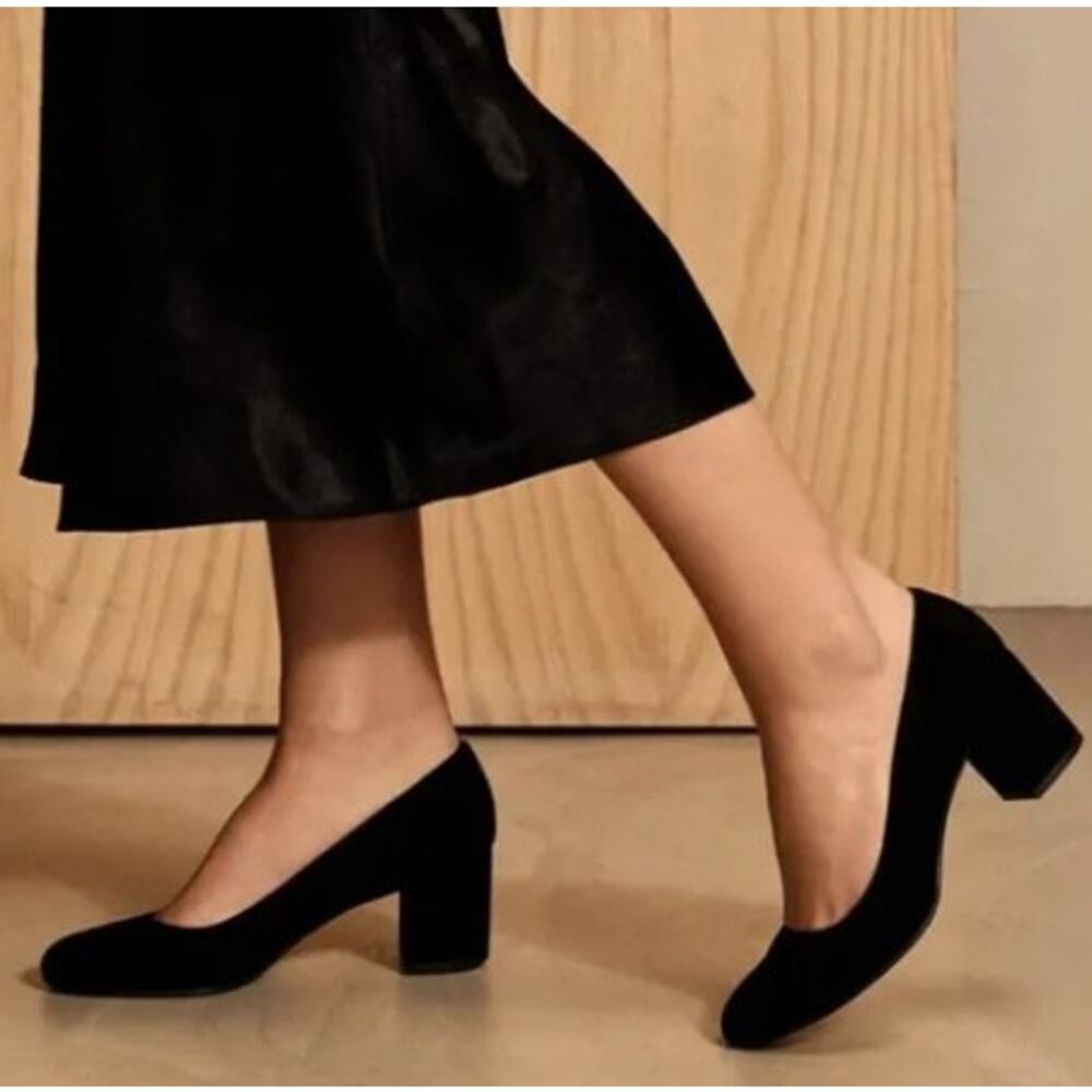 Margaux Black Velvet Block Heel Pumps
